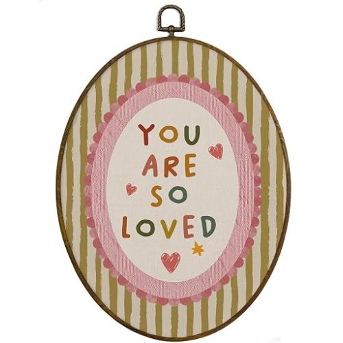 MAQIKA Vintage Nursery Inspirational Framed Oval Wall Art Decor, Affirmations Oval Wall Hanging Decor, You Are So Loved Canvas Prints Wall Art for Kids Girls Room Bedroom Playroom, 8.7x11.3 Inch