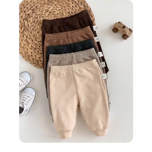 Newborn Baby Autumn/Winter Cute Versatile Casual Solid Color Elastic Waist Long Pants 5pcs/Set