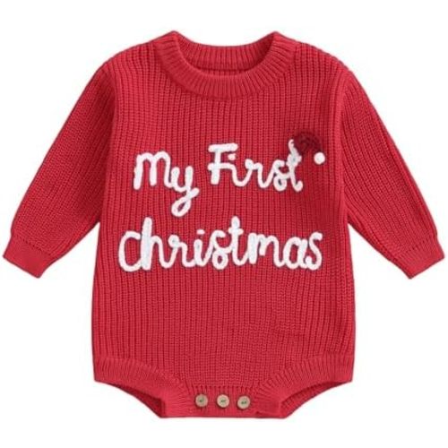 My First Christmas Baby Girl Boy Outfit Newborn Christmas Sweater Bubble Romper Embroidery Fall Winter Clothes