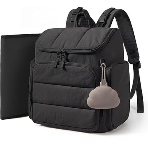 mommore Diaper Bag Backpack, Baby Bag with Waterproof Changing Pad and Stroller Straps for Toddler, Diaper Backpack for Mom Dads with Insulated Pockets & Pacifier Case, Baby Essential, Black