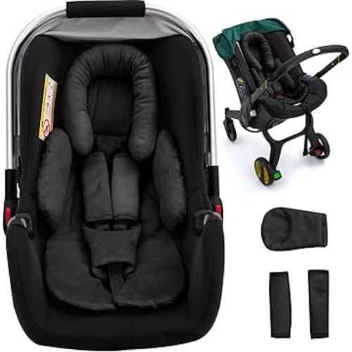 Newborn Car Seat Head Support with 3 Shoulder Covers Set, 2-in-1 Reversible Infant Car Seat Insert, Thickened Car Seat Cushion for Baby, Carseat Head Support for Preemie to Infant