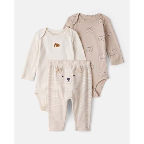 Baby Boy 3-Piece Bear Print Long-Sleeve Bodysuit & Pant Set - Brown/White | Carter's