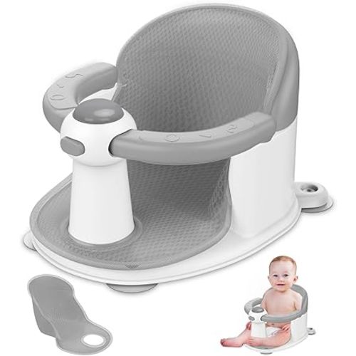 Baby Bath Seat for Babies 6 Months & up, Soft Cushion, Non-Slip Baby Bath Seat, Safe & Comfortable Baby Bath Support, for Bathtub/Living Room/Shower Room (Grey)