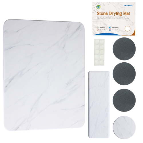 Stone Drying Mat for Kitchen - Quick Drying Stone Mat for Kitchen Counter, Perfect for Drying Cups And Dishes (16x12 Inch, WHITE)