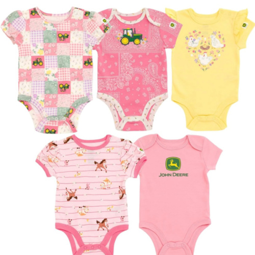 John Deere Farm Animals Tractor Truck Baby 5 Pack Short Sleeve Bodysuits Newborn to Infant Sizes (Newborn - 24 Months)