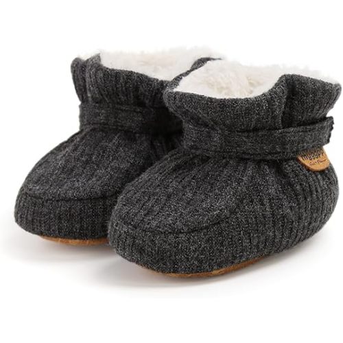 Baby Boys Girls Thermal Cotton Booties Non Skid Soft Sock Boots Infant Slippers Newborn First Walker Crib Shoes Grey 12CM