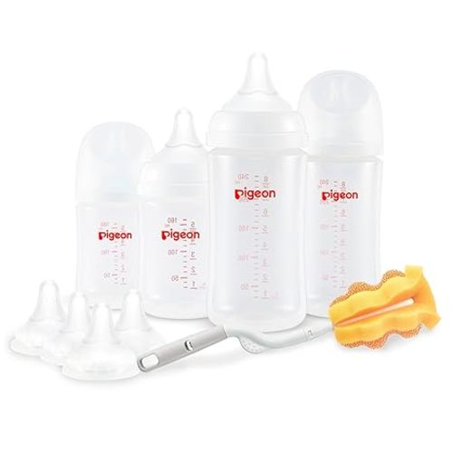 Pigeon Newborn Feeding Gift Set, PP Wide Neck Anti-Colic Baby Bottle