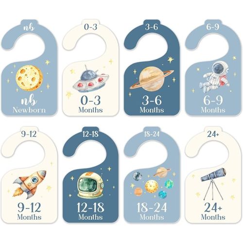 Outer Space Baby Closet Dividers, Astronaut Universe 8 Pack Double Sided Nursery Organizer From Newborn to 24 Months, Galaxy Planet Clothes Size Hanger Separators for Boys Girls -16