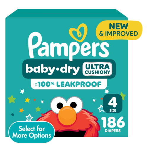 Free Shipping! Pampers Baby Dry Baby Diapers Size 4, 186 Count, Leakproof Night Protection, Hypoallergenic