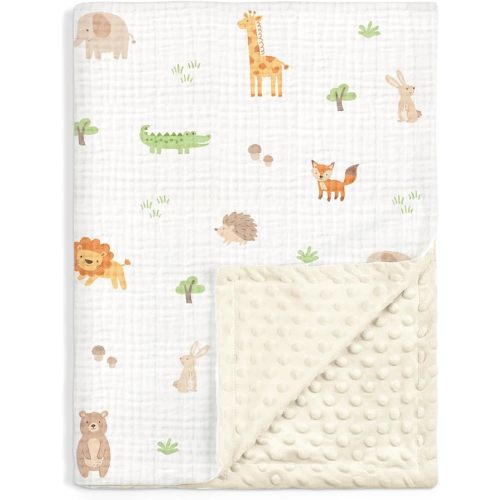 Bear Baby Blankets for Boys Girls, Soft Nursery Minky Blankets with Muslin and Dotted Fleece Back 30x40 inches, Receiving Bed Quilt for Newborn, Infants, Toddlers