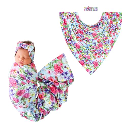 Posh Peanut Baby Swaddle Blanket and Matching Headwrap Set for Girls | Gift-Boxed Set With 44” x 44” Swaddle And Matching Headwrap, Lightweight Breathable Design, Receiving or Stroller Blanket