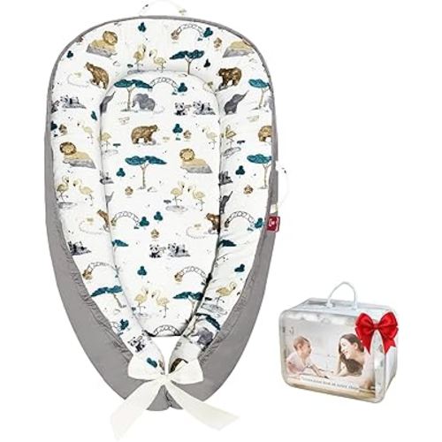 Baby Lounger - 100% Cotton Breathable Infant Lounger for Newborn, Portable Baby Nest for Home and Travel, Waterproof Lining, Newborn Babies Essentials Gifts