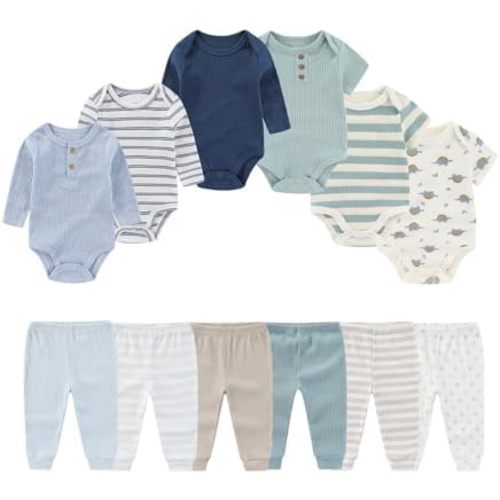 BABYSOLIS 12Pcs Unisex Baby Layette Set Pants & Long/Short Sleeve Bodysuits