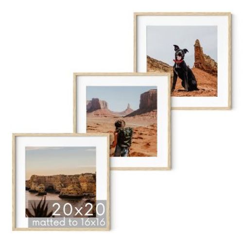 Haus and Hues Set of 3 Oak Wood Single Picture Frame with Plexiglass Cover