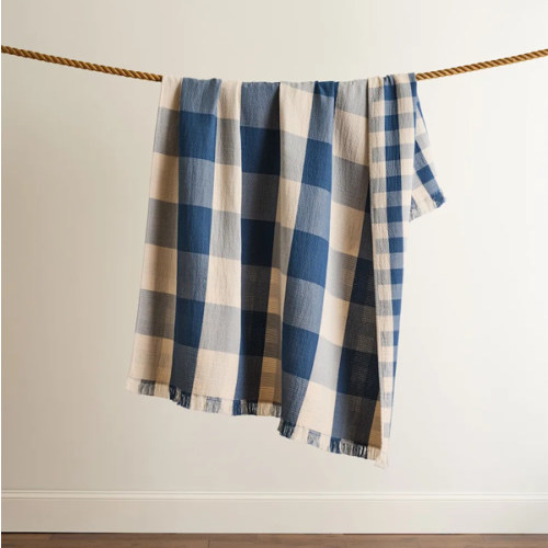 BLOCK PLAID ORGANIC COTTON FRINGED THROW