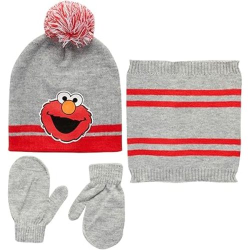 Sesame Street Baby Boys' Elmo Cold Weather Set - Hat, Mittens, Gaiter Neck Scarf – Winter Accessories for Toddlers (2T-4T), Size Age-2T-4T, Elmo Hat Mitten Gaiter Set- Toddler