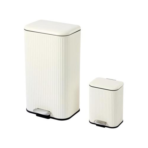 Set of 2 Linear Pedal Bins - White - Cream - One Size