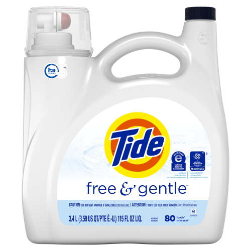 Tide Hygienic Clean Heavy Duty 10x Free Liquid Laundry Detergent, Unscented, 80 Loads, 115 oz, HE Compatible