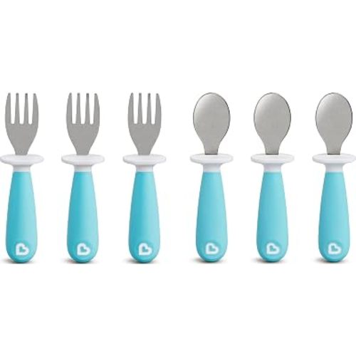 Munchkin® Raise™ Toddler Fork and Spoon Utensil Set, Rest Keeps Tip Off Table, BPA Free, 6 Pack, Blue