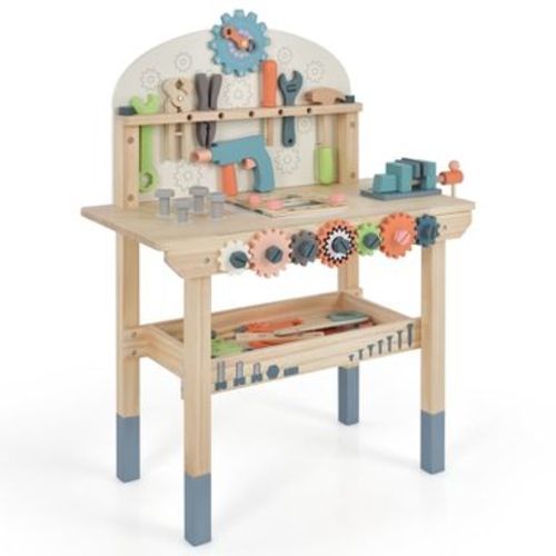 Costway Kids Play Tool Workbench Wooden Tool Bench w/ Rich Accessories for Boys & Girls