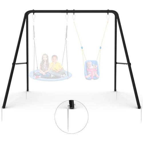 Semoprus 2-Seat Heavy Duty A-Frame Swing Stand, 440lb, with Ground Stakes