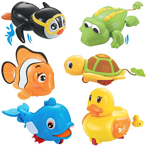 6 PCS Swimming Wind Up Bath Toys - Sea Animals in the Bathtub Windup Motorized Kids Water Bathtime Fun