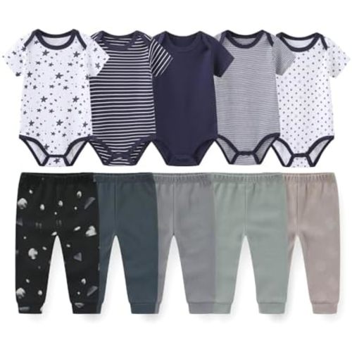Unisex Baby Bodysuits and Pants Set 10 Pack Cotton Soft Infant Outfit New born Baby Boy Girl Clothes