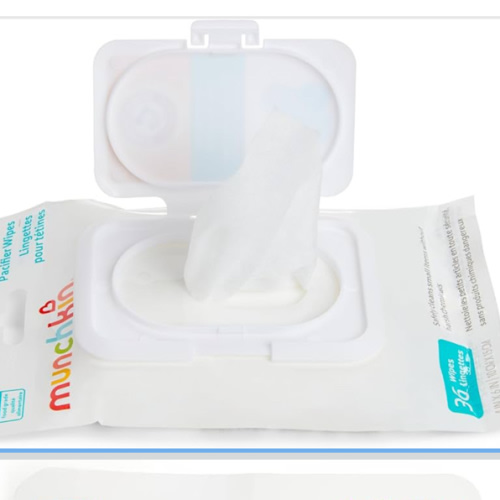 Munchkin Arm & Hammer Pacifier Wipes - Safely Cleans Breast Pump Parts and Feeding Essentials for Baby and Toddler, 1 Pack, 36 Wipes