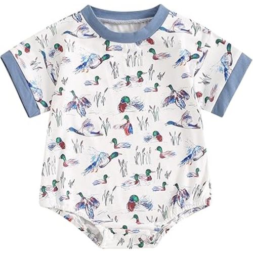 Biayxms Infant Baby Boy Girl Mallard Duck Romper Short Sleeve Animal Duck One Piece Bodysuit Tops Hunting Baby Clothes