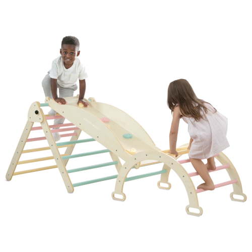 Delta Children Lil’ Climber Gym - Wooden Indoor Climbing Gym Playground for Kids - Montessori Toy with Reversible Arch/Rocking Chair, Reversible Rock Wall/Slide Ramp and Pikler Triangle - Ages 3+