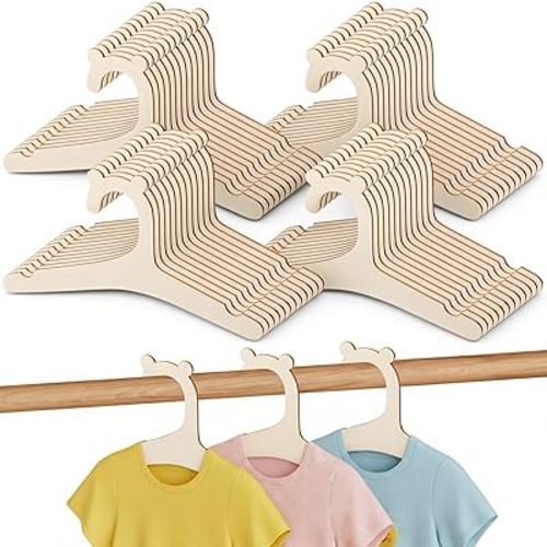 50 Pack Wooden Baby Hangers, Non Slip Wooden Baby Clothes Hangers, 9 Inch Cute Babies Hanger Wood for Nursery Kids Toddlers Children Infant for Closet Coat Pants Clothing Storage