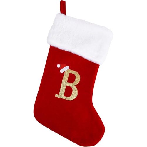 Sailup 20 Inches Monogram Christmas Stockings with Letters, Large Super Soft Christmas Stockings Red Velvet with White Super Soft Plush Cuff for Christmas Xmas Tree Holiday Fireplace (B)