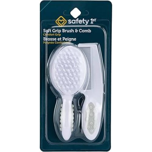 Safety 1st Soft Grip Brush & Comb Set – Soft Bristles, Detangling Comb, Comfortable Handles, Baby and Toddler Hair Care – Grey