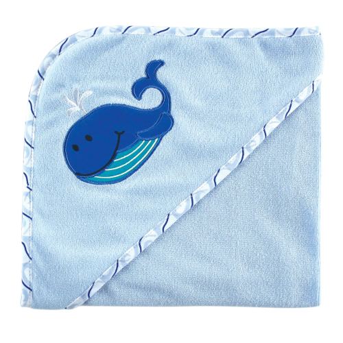 Luvable Friends Baby Boy Hooded Towel and Washcloth, Blue Whale, One Size - Blue Whale - One Size