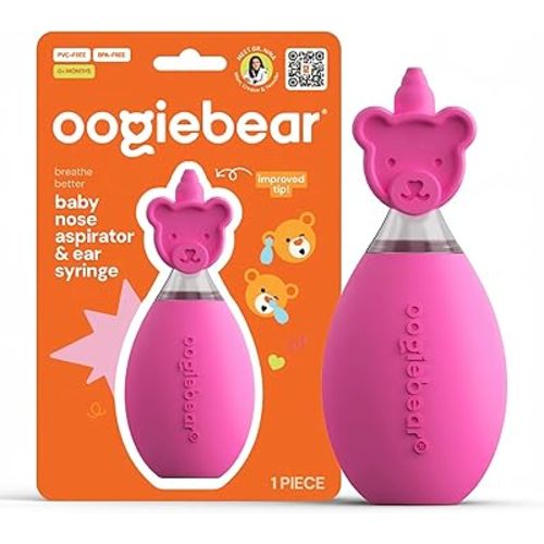 oogiebear: Baby Nasal Aspirator - Safe Booger & Earwax Remover for Newborns, Infants, Toddlers - Better Syringe, Airtight Suction, Nose Sucker - Essential Baby Stuff, Diaper Bag Must-Haves, Pink