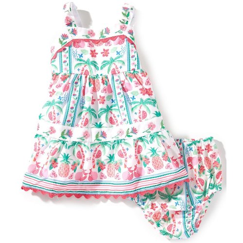Rare Editions Baby Girls Sleeveless Tropical Printed Ricrac-Trimmed Dress