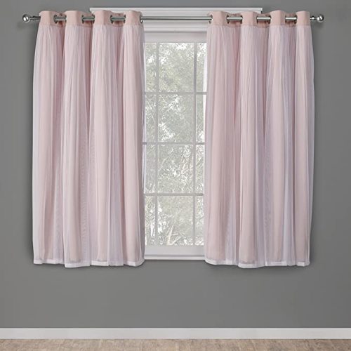 TOWN & COUNTRY LUXE Talia Double Layer Indoor Curtains, Sheer and Room Darkening Blackout, Grommet Top, Energy Efficient, 2-Pack Set, 52"x63", Rose Blush