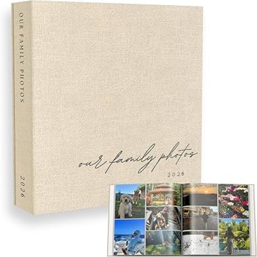 Family Photo Album 4x6 Pictures & Custom 2026 Year - Large Linen Picture Book 400 Horizontal & Vertical Pockets - Personalized Scrapbook Memory Book For Baby, Kids, Vacation, Couples, Anniversary