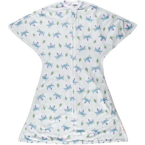 SleepingBaby Zipadee-Zip Transition Swaddle - Cozy Baby Swaddle Blanket with Zipper Convenience - Roomy Wearable Blanket for Easy Diaper Changes - Happy Wolf, Small (4-8 Month)