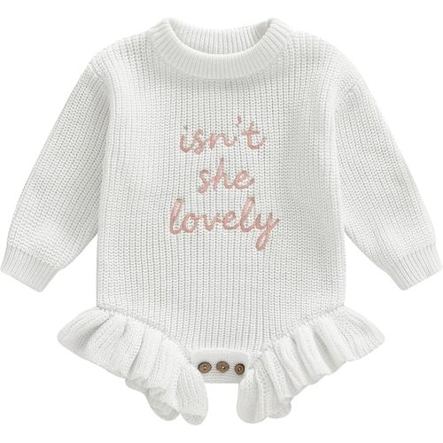 Baby Girl Sweater Romper Long Sleeve Letters Embroidery Ruffle Bodysuit Jumpsuit Newborn Winter Clothes