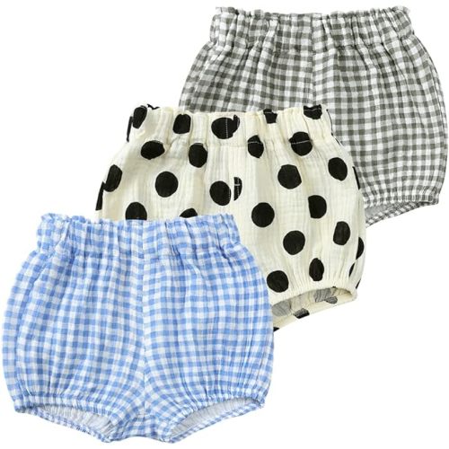 MYGBCPJS Baby Girls Boys 3 Pack Cotton Linen Blend Cute Bloomer Shorts Loose Harem Shorts