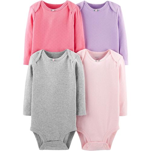 Simple Joys by Carter's Baby Girls' Pointelle Long-Sleeve Bodysuits, Pack of 4