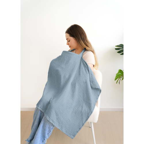 Muslin Nursing Covers for Breastfeeding,Privacy Breast Feeding Cover with Arch Neckline,Cotton Nursing Apron