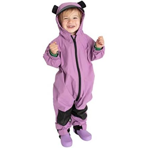 Cuddle Club Durable Waterproof Toddler Rain Suit, One-Piece Outerwear for Outdoor, Muddy Buddy, Bear - Purple, 12-18 months