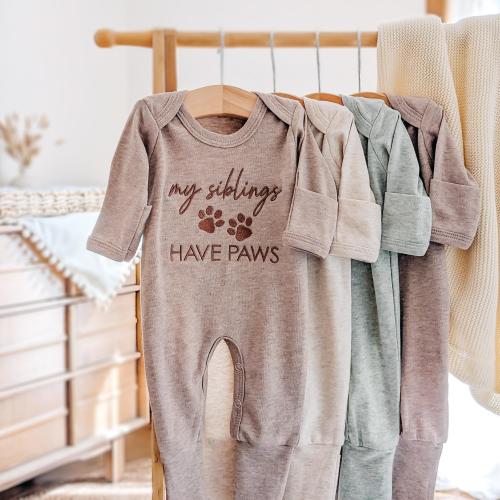 My Siblings Have Paws Baby Outfit - Newborn Coming Home Outfit with Pet Name, Baby Gift for Dog and Cat Lovers