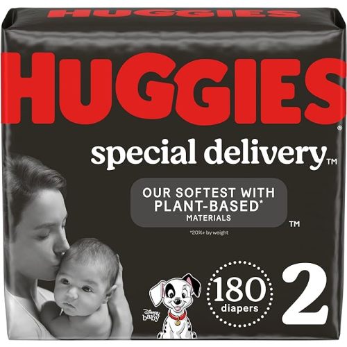 Huggies Special Delivery Hypoallergenic Baby Diapers Size 2 (12-18 lbs), 180 Ct, Fragrance Free, Safe for Sensitive Skin