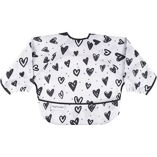 Tiny Twinkle - Babero a prueba de suciedad para bebés y niños pequeños, bonito, de manga larga, impermeable, lavable a máquina, cierre a prueba de tirones (Corazones, small [6 a 24 meses])