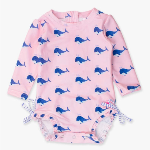 Novelty Long Sleeve One Piece Rash Guard Swim Suit with Ruffles