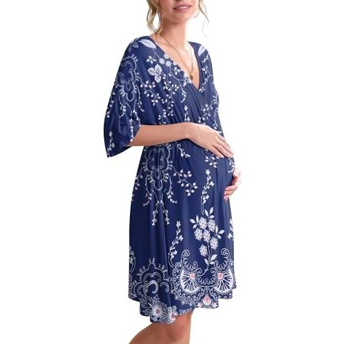 Ekouaer 3 in 1 Labor/Delivery/Hospital Gown Maternity Dress Nursing Nightgown Sleepwear for Breastfeeding