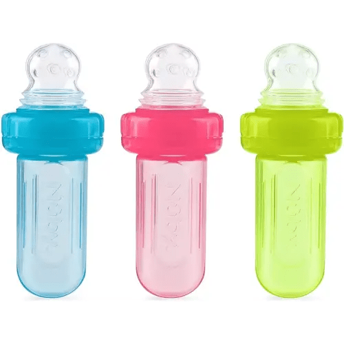 Nuby EZ Squee-Z Silicone Self Feeding Baby Food Dispenser, 1 Count (Pack of 1) - Aqua/Pink/Green, Colors May Vary